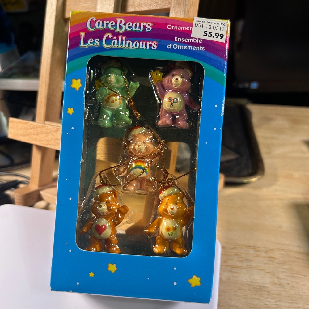 Vintage Care Bears Miniature Christmas Ornament Set 5pc American Greetings Boxed